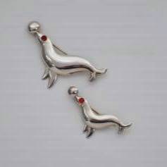  Sterling silver pins pair seals, Guglielmo Cini style, 1930`s ca, American